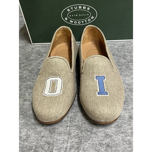Stubbs Wooten Slippers Mens 10 Beige Tan Shoes‎ Linen Loafers OI Limited Edition - Picture 4 of 10